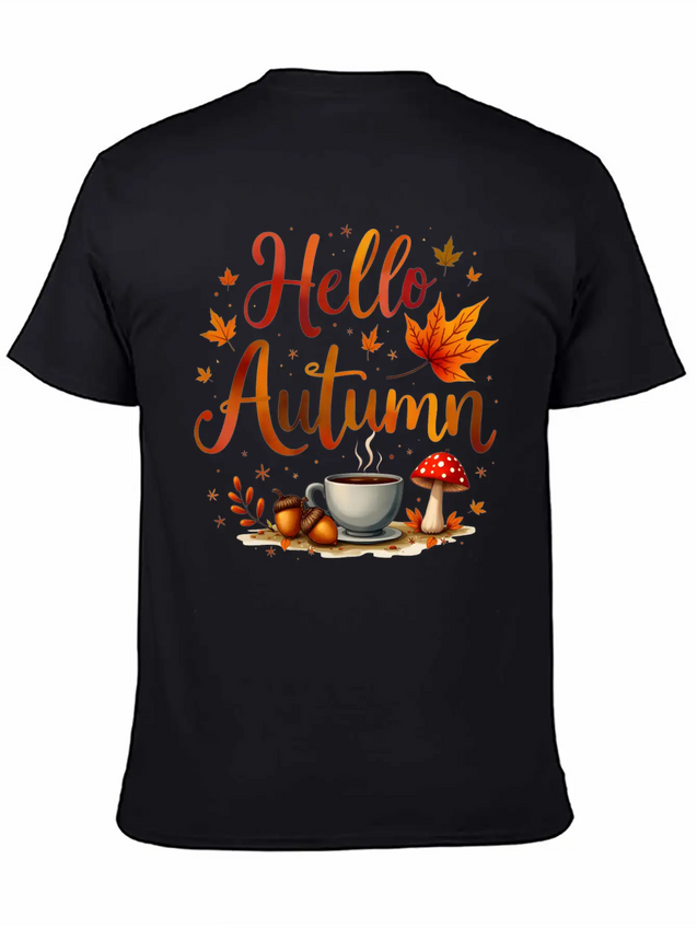 Hello Autumn Cozy Nostalgia Lightweight Cotton T-Shirt – Daily Comfort Graphic Shirt