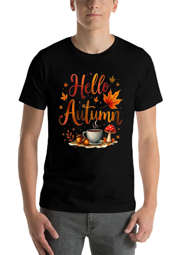 Hello Autumn Cozy Nostalgia Lightweight Cotton T-Shirt – Daily Comfort Graphic Shirt