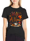 Hello Autumn Cozy Nostalgia Lightweight Cotton T-Shirt – Daily Comfort Graphic Shirt