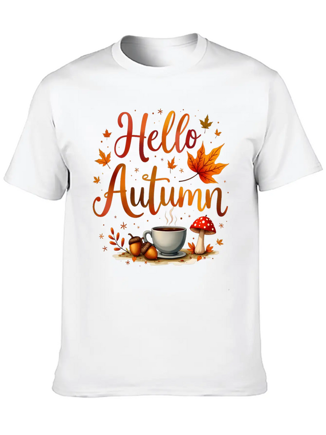 Hello Autumn Cozy Nostalgia Lightweight Cotton T-Shirt – Daily Comfort Graphic Shirt