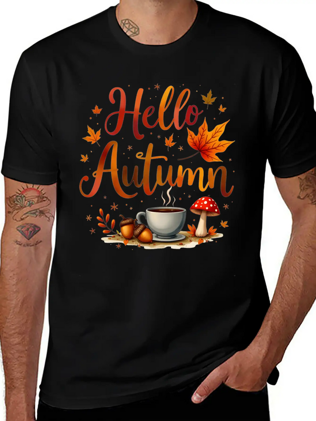 Hello Autumn Cozy Nostalgia Lightweight Cotton T-Shirt – Daily Comfort Graphic Shirt