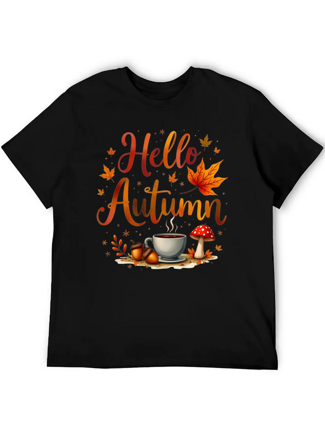 Hello Autumn Cozy Nostalgia Lightweight Cotton T-Shirt – Daily Comfort Graphic Shirt