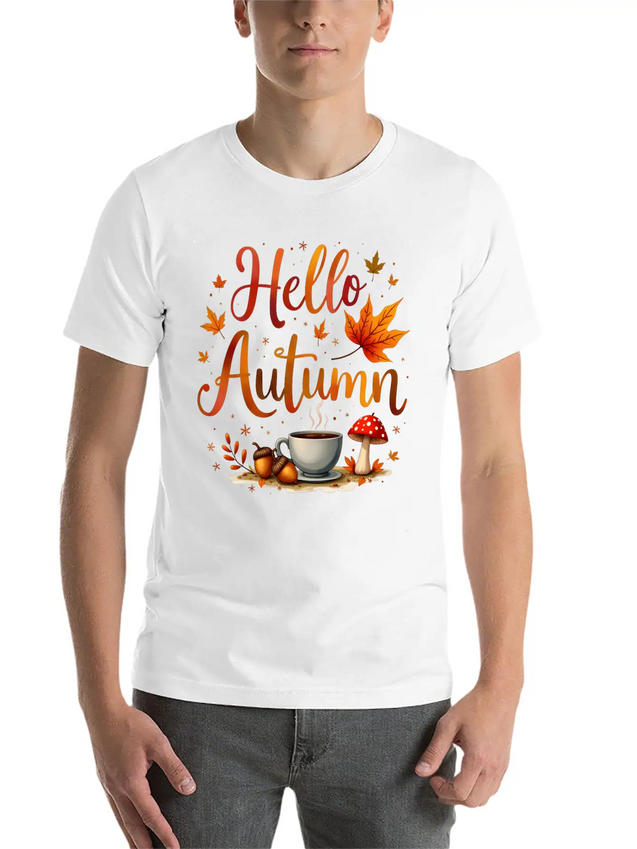 Hello Autumn Cozy Nostalgia Lightweight Cotton T-Shirt – Daily Comfort Graphic Shirt