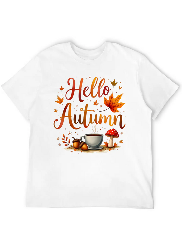 Hello Autumn Cozy Nostalgia Lightweight Cotton T-Shirt – Daily Comfort Graphic Shirt