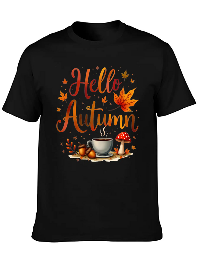 Hello Autumn Cozy Nostalgia Lightweight Cotton T-Shirt – Daily Comfort Graphic Shirt