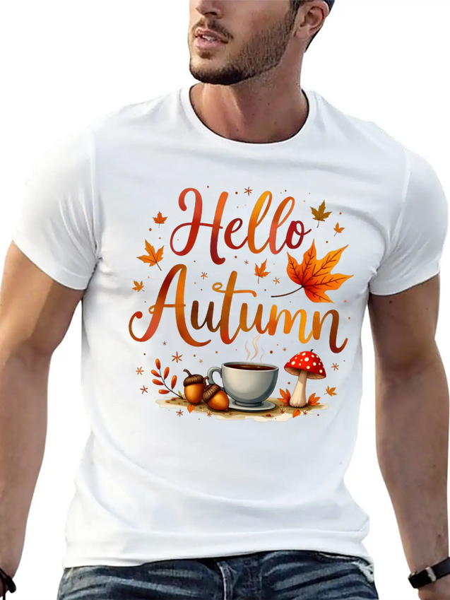 Hello Autumn Cozy Nostalgia Lightweight Cotton T-Shirt – Daily Comfort Graphic Shirt