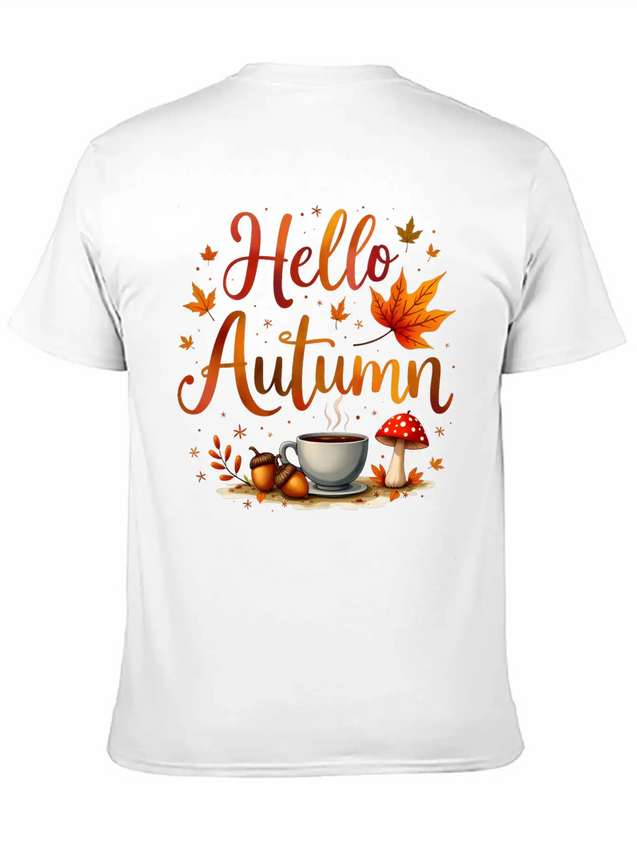 Hello Autumn Cozy Nostalgia Lightweight Cotton T-Shirt – Daily Comfort Graphic Shirt