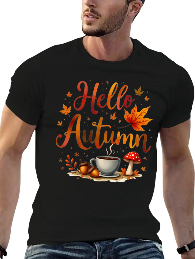 Hello Autumn Cozy Nostalgia Lightweight Cotton T-Shirt – Daily Comfort Graphic Shirt