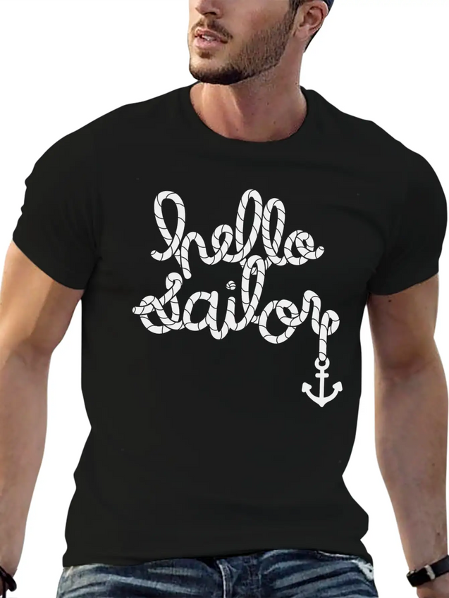 Hello Sailor Typography Lightweight Cotton T-Shirt – Daily Comfort Graphic Shirt