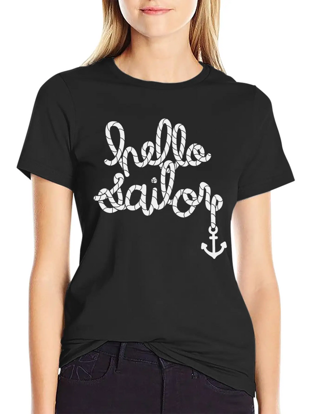 Hello Sailor Typography Lightweight Cotton T-Shirt – Daily Comfort Graphic Shirt