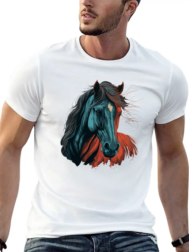 Horse Illustration Lightweight Cotton T-Shirt – Daily Comfort Graphic Shirt