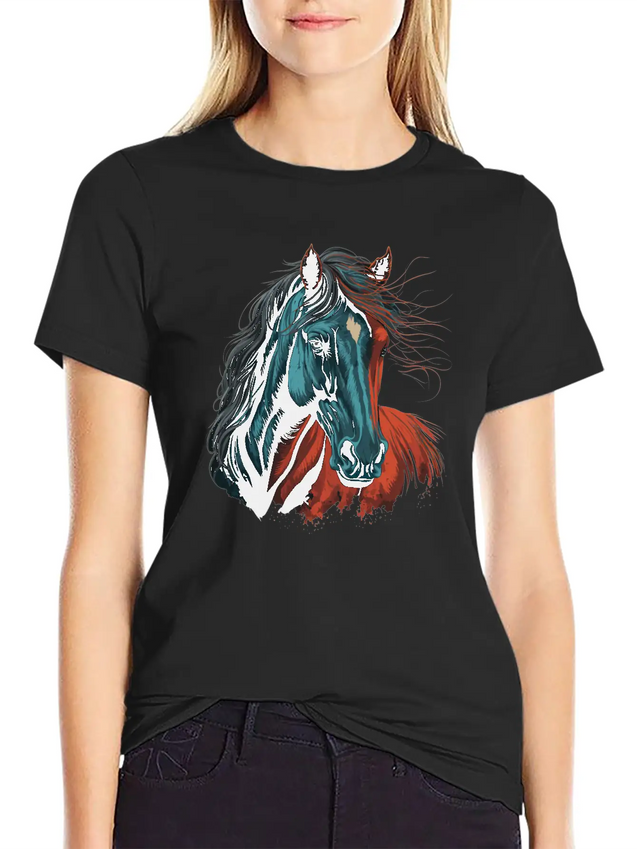 Horse Illustration Lightweight Cotton T-Shirt – Daily Comfort Graphic Shirt