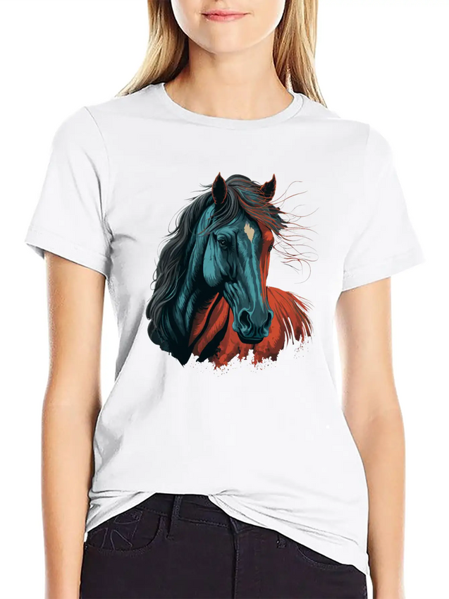 Horse Illustration Lightweight Cotton T-Shirt – Daily Comfort Graphic Shirt