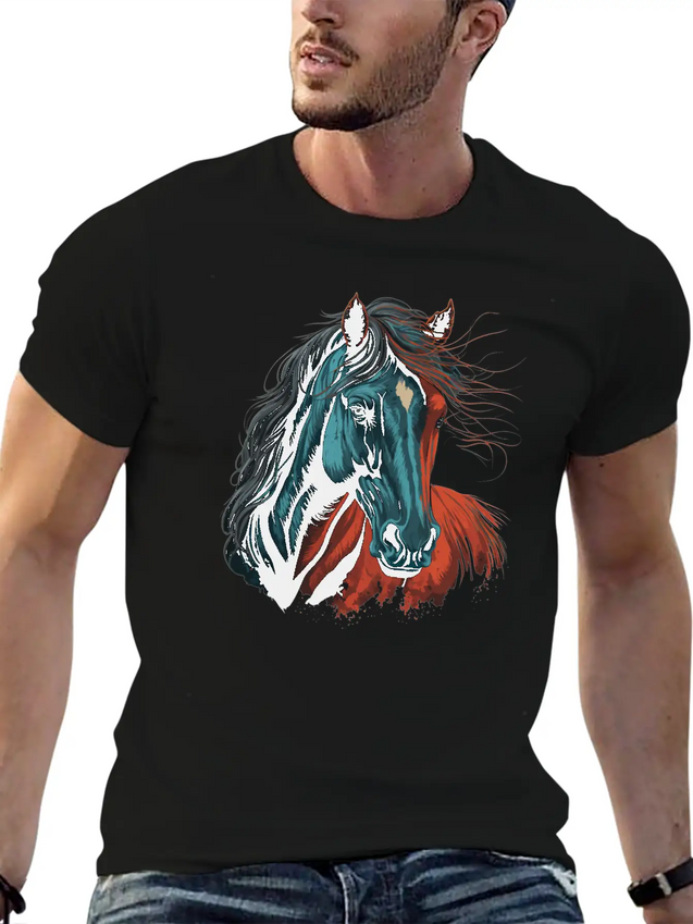 Horse Illustration Lightweight Cotton T-Shirt – Daily Comfort Graphic Shirt