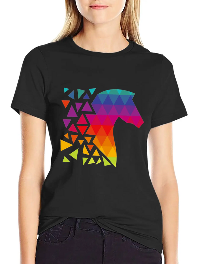 Horse Rainbow Colors Lightweight Cotton T-Shirt – Daily Comfort Graphic Shirt