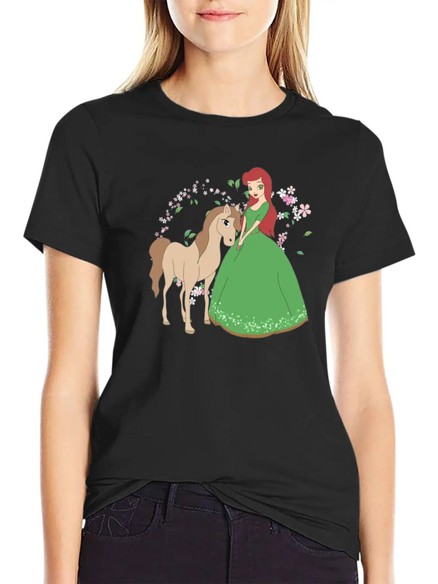 Horse Riding Princess Lightweight Cotton T-Shirt – Daily Comfort Graphic Shirt