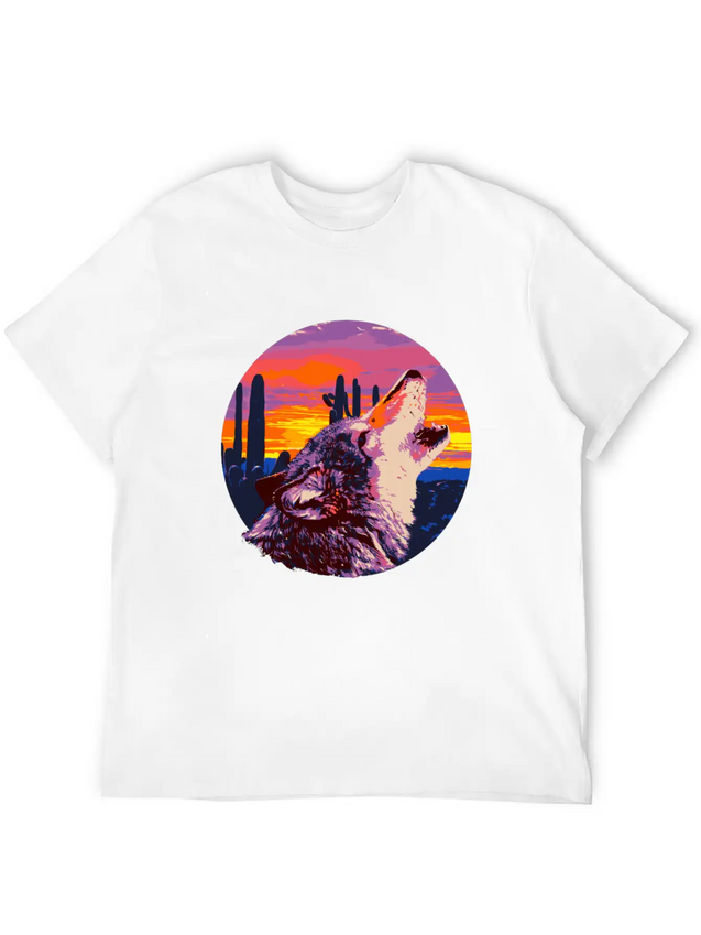 Howling Wolf Desert Sunset Lightweight Cotton T-Shirt – Daily Comfort Graphic Shirt
