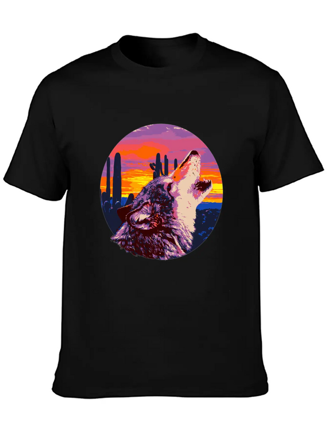 Howling Wolf Desert Sunset Lightweight Cotton T-Shirt – Daily Comfort Graphic Shirt