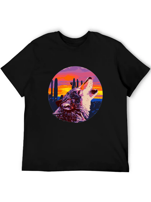 Howling Wolf Desert Sunset Lightweight Cotton T-Shirt – Daily Comfort Graphic Shirt