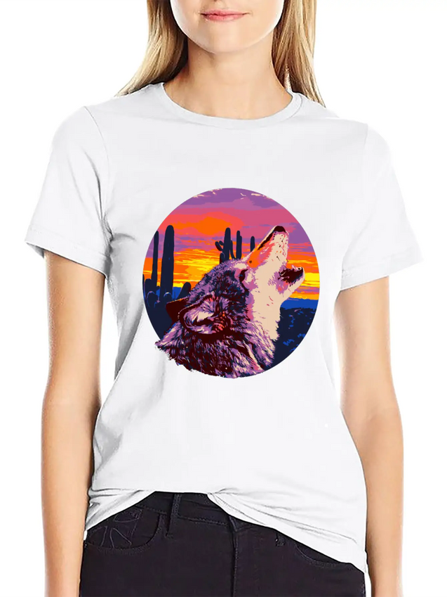 Howling Wolf Desert Sunset Lightweight Cotton T-Shirt – Daily Comfort Graphic Shirt