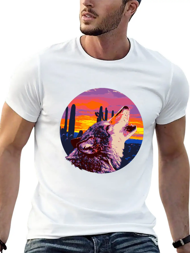 Howling Wolf Desert Sunset Lightweight Cotton T-Shirt – Daily Comfort Graphic Shirt