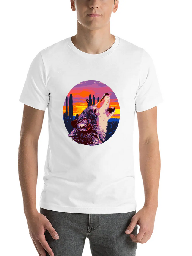 Howling Wolf Desert Sunset Lightweight Cotton T-Shirt – Daily Comfort Graphic Shirt