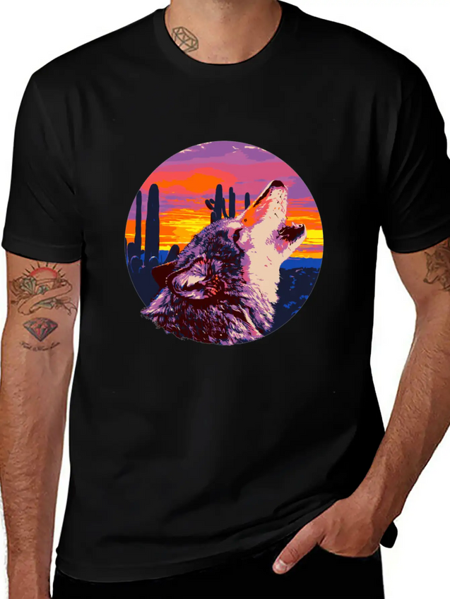 Howling Wolf Desert Sunset Lightweight Cotton T-Shirt – Daily Comfort Graphic Shirt