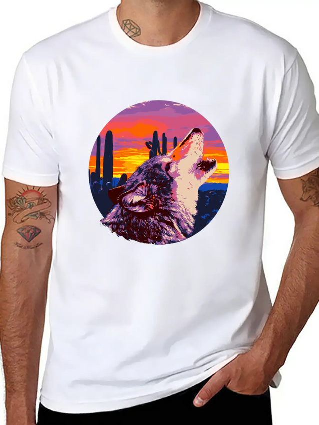 Howling Wolf Desert Sunset Lightweight Cotton T-Shirt – Daily Comfort Graphic Shirt