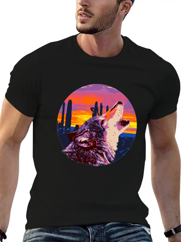 Howling Wolf Desert Sunset Lightweight Cotton T-Shirt – Daily Comfort Graphic Shirt