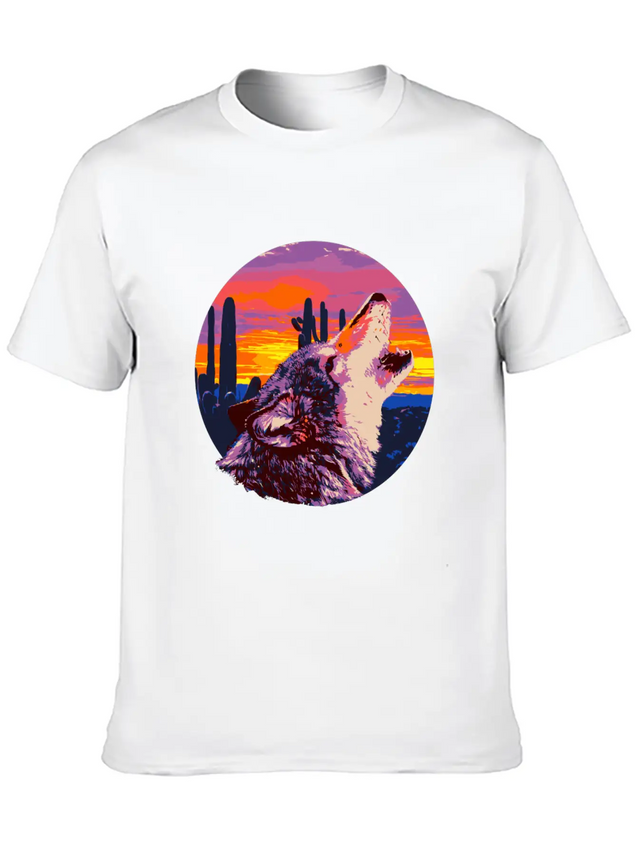 Howling Wolf Desert Sunset Lightweight Cotton T-Shirt – Daily Comfort Graphic Shirt