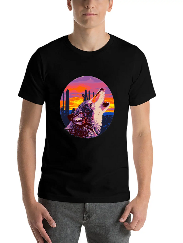 Howling Wolf Desert Sunset Lightweight Cotton T-Shirt – Daily Comfort Graphic Shirt