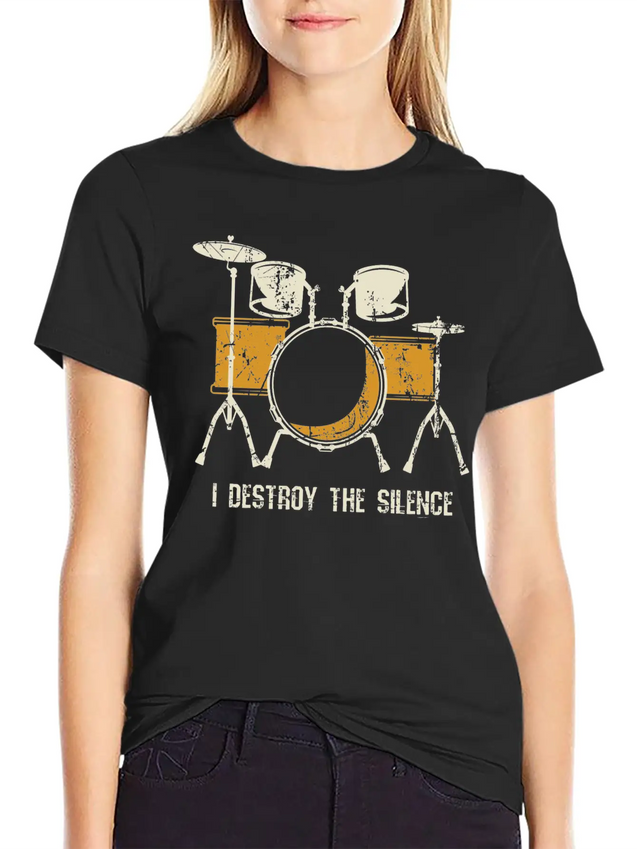 I Destroy Silence Funny Drummer & Percussionist Lightweight Cotton T-Shirt – Daily Comfort Graphic Shirt