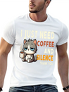 I Just Need Coffee And Silence Funny Cat Caffeine Lightweight Cotton T-Shirt – Daily Comfort Graphic Shirt