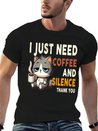 I Just Need Coffee And Silence Funny Cat Caffeine Lightweight Cotton T-Shirt – Daily Comfort Graphic Shirt