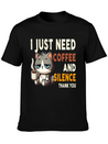 I Just Need Coffee And Silence Funny Cat Caffeine Lightweight Cotton T-Shirt – Daily Comfort Graphic Shirt