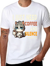 I Just Need Coffee And Silence Funny Cat Caffeine Lightweight Cotton T-Shirt – Daily Comfort Graphic Shirt