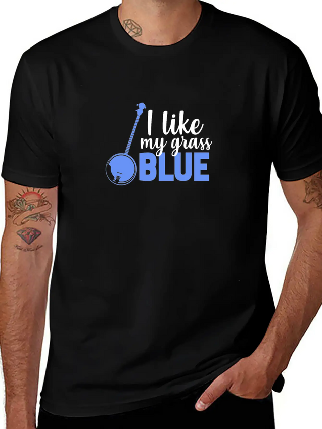 I Like My Grass Blue, Banjo Lightweight Cotton T-Shirt – Daily Comfort Graphic Shirt