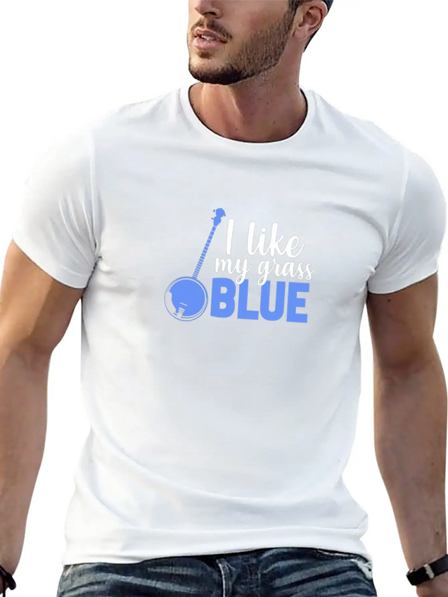 I Like My Grass Blue, Banjo Lightweight Cotton T-Shirt – Daily Comfort Graphic Shirt