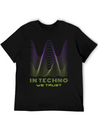 IN TECHNO WE TRUST NEON GREEN PURPLE SOUND WAVES Lightweight Cotton T-Shirt – Daily Comfort Graphic Shirt