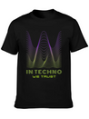 IN TECHNO WE TRUST NEON GREEN PURPLE SOUND WAVES Lightweight Cotton T-Shirt – Daily Comfort Graphic Shirt