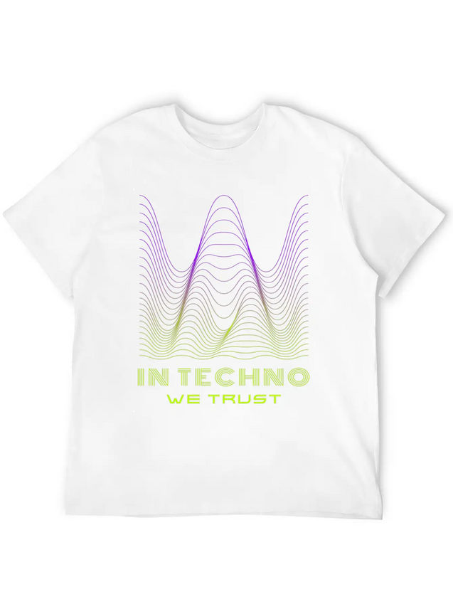 IN TECHNO WE TRUST NEON GREEN PURPLE SOUND WAVES Lightweight Cotton T-Shirt – Daily Comfort Graphic Shirt