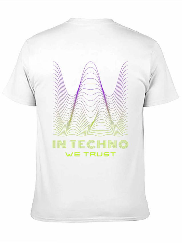 IN TECHNO WE TRUST NEON GREEN PURPLE SOUND WAVES Lightweight Cotton T-Shirt – Daily Comfort Graphic Shirt