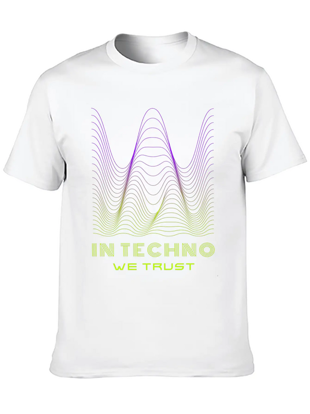 IN TECHNO WE TRUST NEON GREEN PURPLE SOUND WAVES Lightweight Cotton T-Shirt – Daily Comfort Graphic Shirt