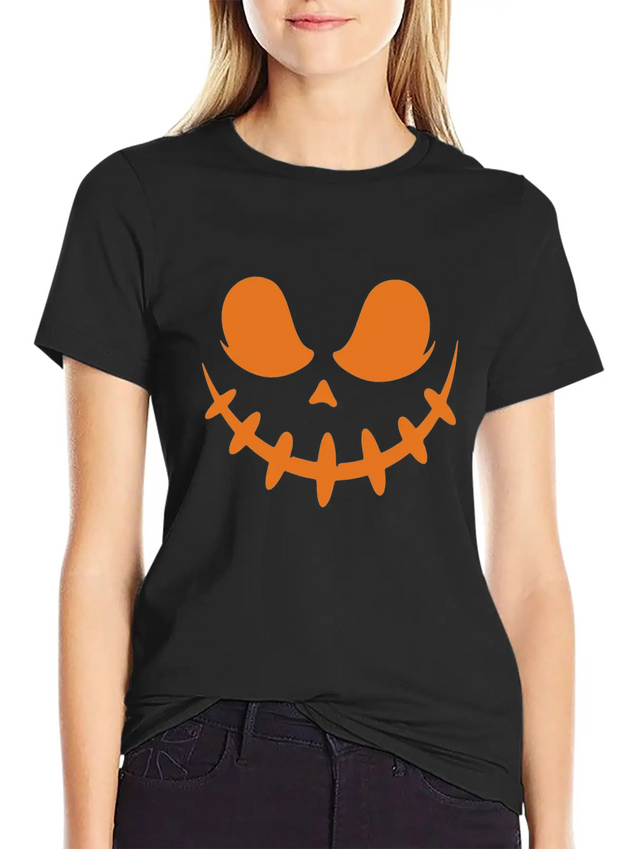 Jack O Lantern Scary Carved Pumpkin Face Halloween Lightweight Cotton T-Shirt – Daily Comfort Graphic Shirt