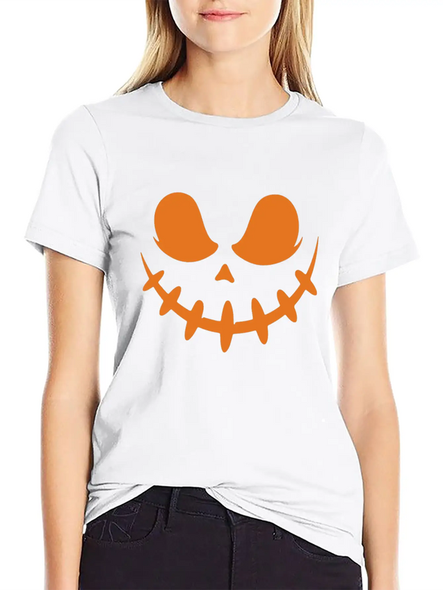Jack O Lantern Scary Carved Pumpkin Face Halloween Lightweight Cotton T-Shirt – Daily Comfort Graphic Shirt