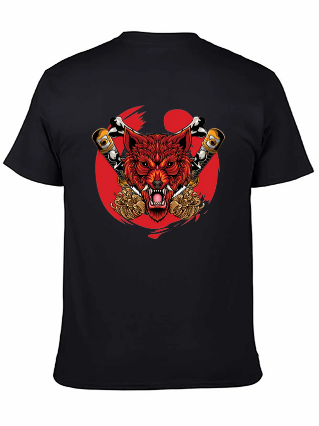 Japanese Wolf Samurai Lightweight Cotton T-Shirt – Daily Comfort Graphic Shirt