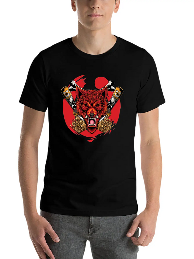 Japanese Wolf Samurai Lightweight Cotton T-Shirt – Daily Comfort Graphic Shirt