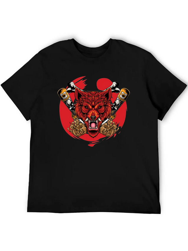Japanese Wolf Samurai Lightweight Cotton T-Shirt – Daily Comfort Graphic Shirt
