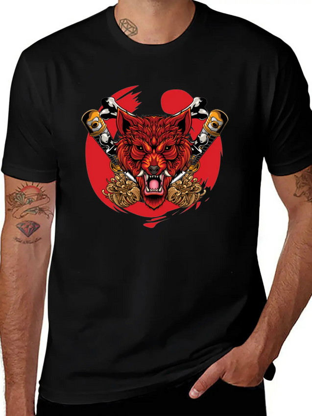 Japanese Wolf Samurai Lightweight Cotton T-Shirt – Daily Comfort Graphic Shirt