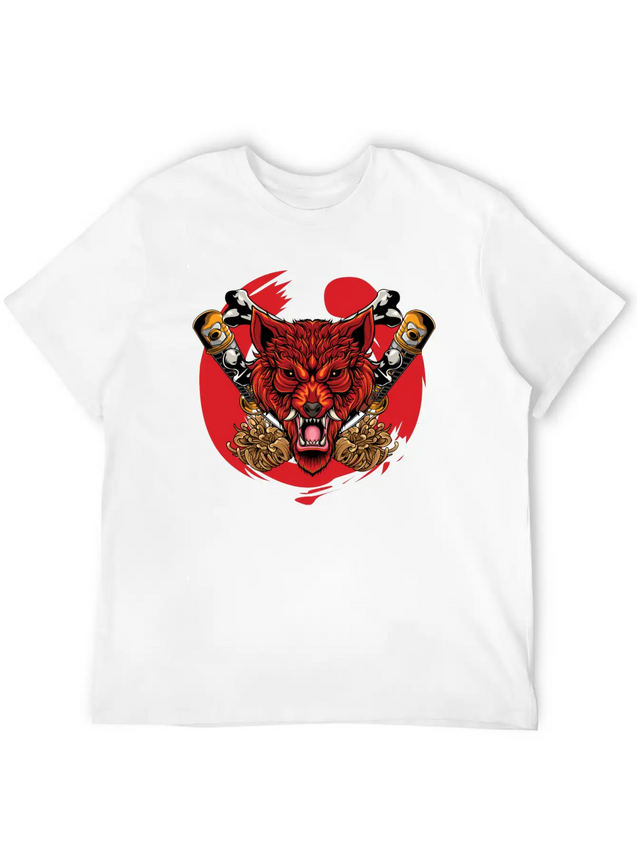 Japanese Wolf Samurai Lightweight Cotton T-Shirt – Daily Comfort Graphic Shirt